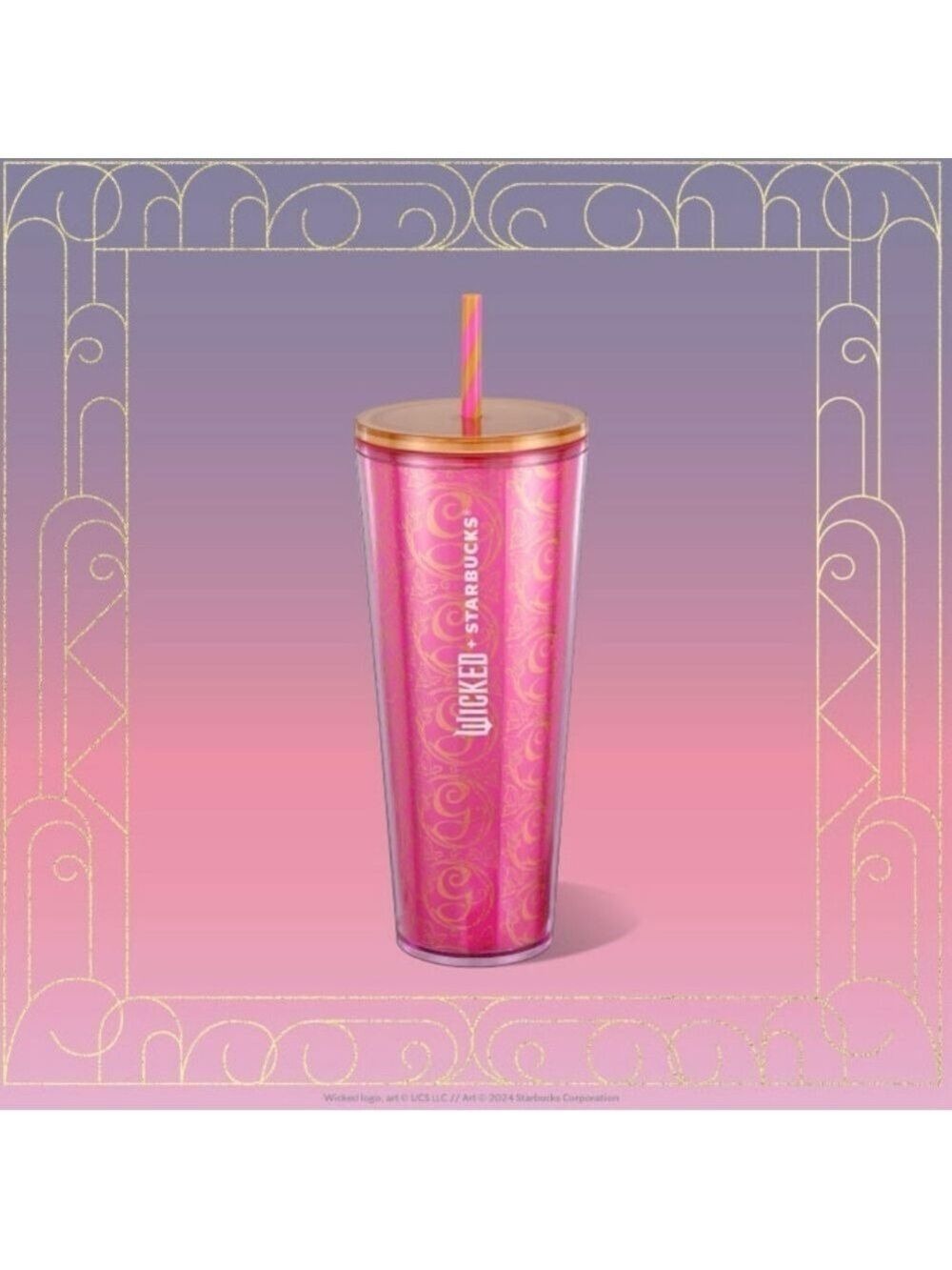 Starbucks Wicked Glinda pink & gold 24 oz venti cold tumbler cup